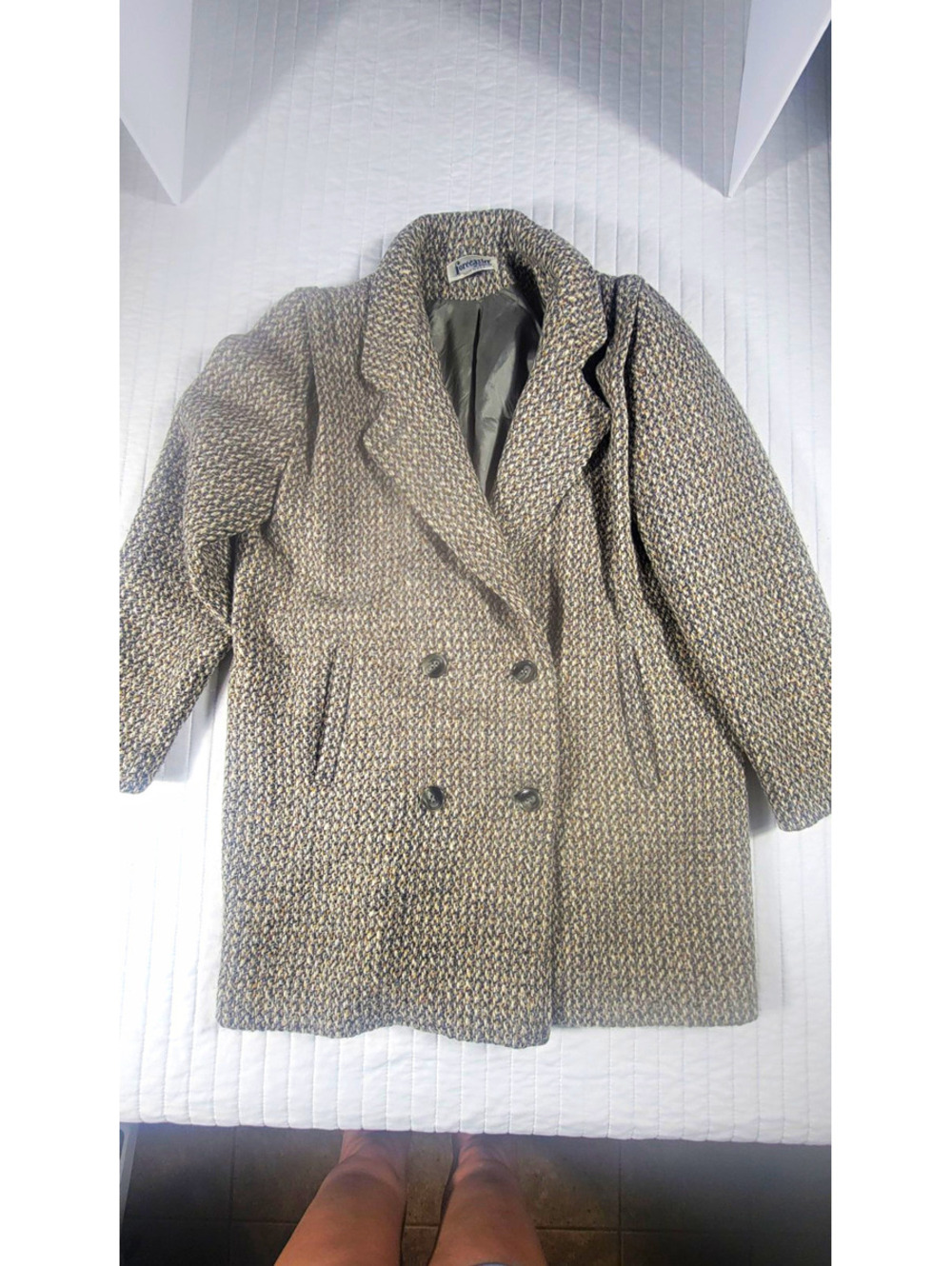 Vintage Forecaster of Boston Wool Tweed Coat Jacket Double Breasted Grey 7/8 USA